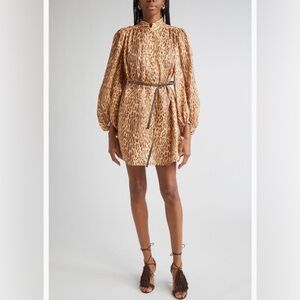 NWT $675 Zimmermann Cascadian Leopard Print Long Sleeve Tunic Dress 0 (4 US)!